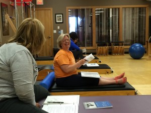 Shelley and Nancy at a recent Mat Instructor Training Class at Rivercity Pilates.